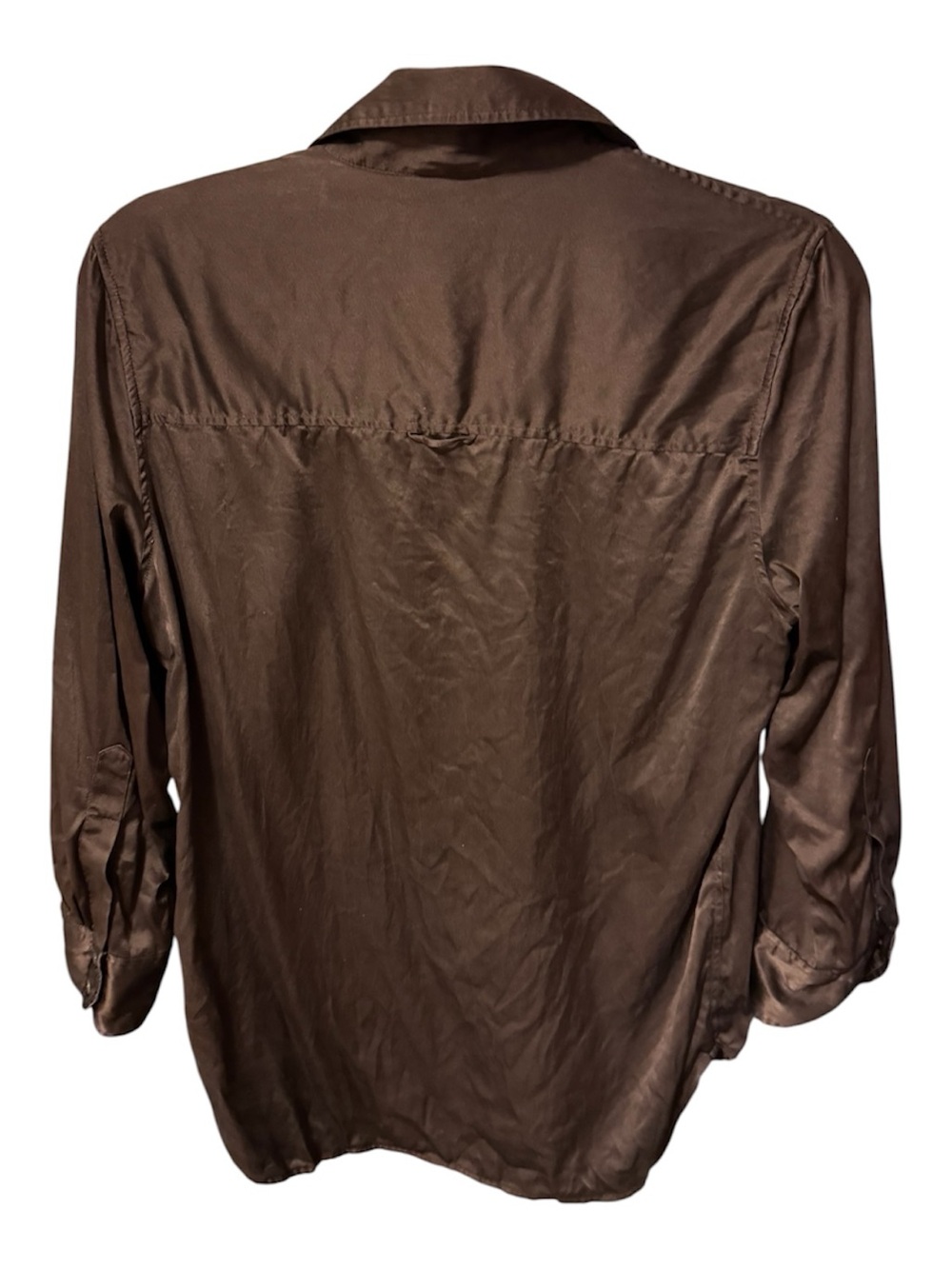 Quince 100% Washable Silk Three-Quarter Sleeve Shirt Hot Fudge Brown Size Small - Picture 8 of 10